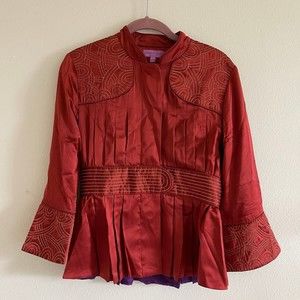 Christiane CELLE CALYPSO red Silk Pleated Ladies Jacket SZ small